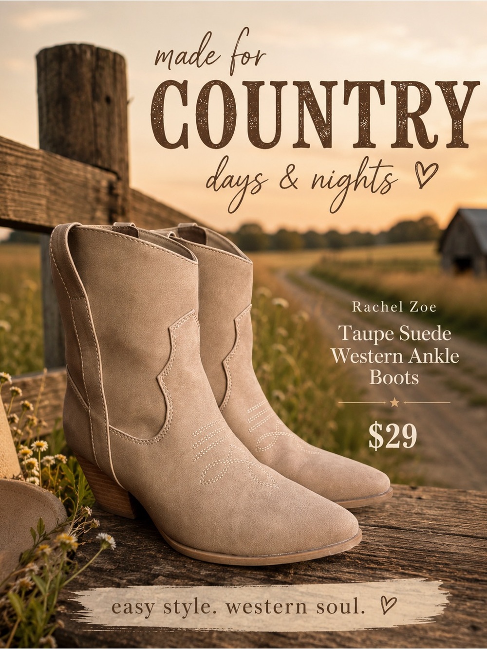 Rachel Zoe Taupe Suede Western Ankle Boots